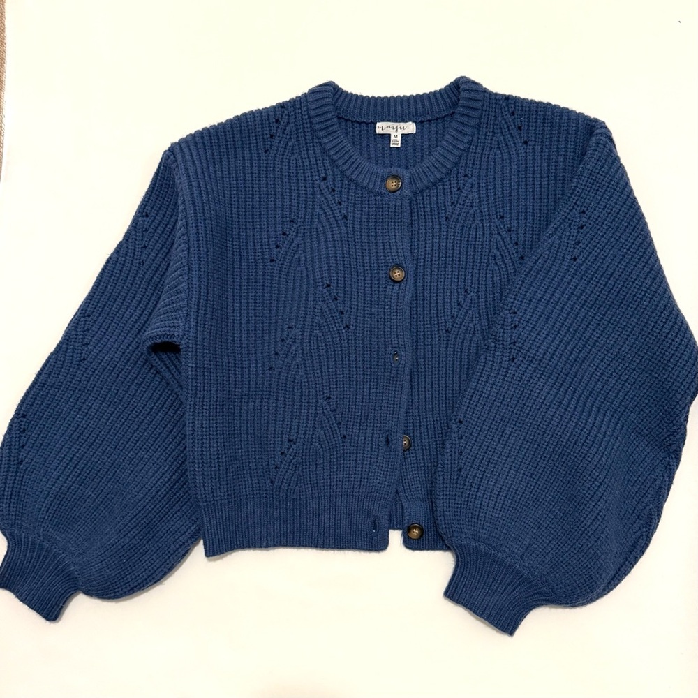 NWOT Puff Sleeved Blue Button-Up Cardigan